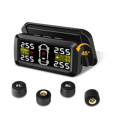 TPMS Reifendruckkontrollsystem【2/4-Rad-Modi】0.01Bar Hohe Präzision Solaraufladung Reifendruckkontrollsystem mit 3,5 Zoll Abnehmbare Halterung mit 4 Externen Reifendrucksensor für Auto Van SUV 5-87Psi