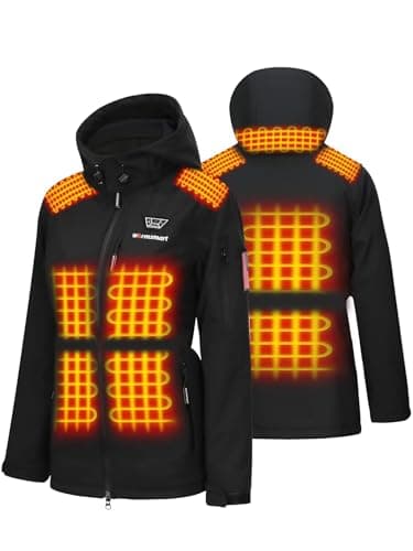 warmsmart Beheizbare Jacke Damen, Wasserdicht Winddicht warm Beheizbarer Hoodie mit 15000MAH Akku, Beheizte Jacken für Outdoor Wandern Jagd Motorrad