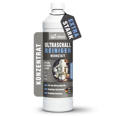 bio-chem Ultraschallreiniger Konzentrat Werkstatt 1 L | Für Vergaser, Metall & Aluminium | Kraftvoll bei Öl, Fett, Ruß & Abrieb | Für alle Ultraschallbäder geeignet