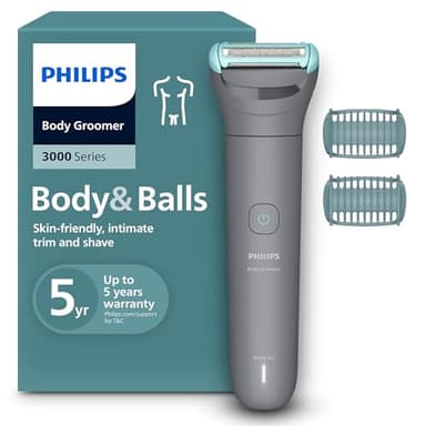 Philips Bodygroom 3000er-Serie – Herrentrimmer mit Dreifachschutz-Rasiersystem, trimmen und rasieren im Intimbereich, hautnah und besonders schonend, 100% duschfest, 80 Min. Laufzeit, BG3480/15
