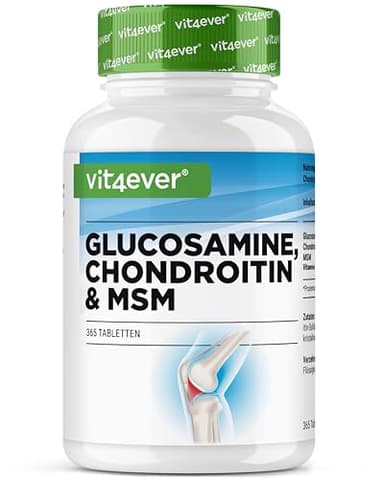 vit4ever Glucosamin Chondroitin MSM - 365 Tabletten - Hochdosiert mit 2012 mg pro Tag - 3 Monatsvorrat - Ohne unerwünschte Zusätze