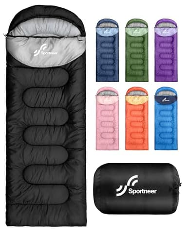 Sportneer Schlafsack Outdoor - Schlafsack Erwachsene und Kinder Schlafsack Winter für Camping Sleeping Bag 3-4 Jahreszeiten Kleines Tragbar Warm Deckenschlafsack (Schwarz, 220x80cm)
