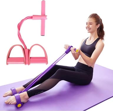 Bauchtrainer, Neue Sit-Up Trainingsgeräte Bodybuilding Expander Ganzkörpertrainer für Zuhause 4 Tubes Elastische Zugseil Multifunktions-Leg-Exerciser für Fitness Abnehmen Training Yoga (Pink)