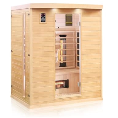 Dewello® Infrarotkabine Infrarotsauna Pierson 160x105 für 2-3 Personen aus Hemlock Holz mit Vollspektrumstrahler, Bodenstrahler, LED-Farblicht, Bluetooth, FM,MP3,USB
