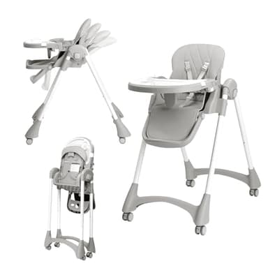 Bonnlo Baby Hochstuhl 7-fach höhenverstellbar, Kinderhochstuhl mit Doppeltablett ab 6 Monate für Essen und Badewanne, Multifunktionaler Babystuhl (Grau)