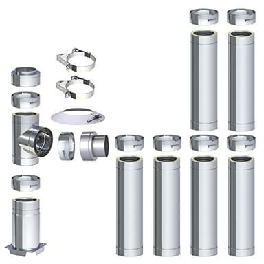 H&M DW New-Line Schornstein-Paket 7,2m Ø 200mm Edelstahl Bausatz doppelwandig 25mm Isolierung 0,5mm Wandstärke Design Aussen-Kamin Set Holz-Ofen Kamin-Einsatz