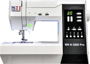 W6 Nähmaschine N 3300 Pro mit 7 Segmente/Punkte Transporteur, verstellbarem Nähanpreßdruck, Sicherheitsfunktion für Zwillingsnadel, LED-Display für Stichfunktionen, 120 Programme