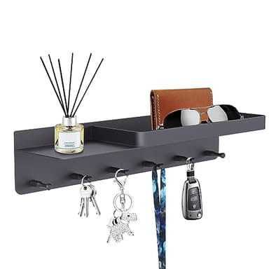 Honsdom Schlüsselbrett mit Ablage und 6 Haken, Schlüsselregal Schwarz Organizer Schlüsselablage, Schlüsselboard ohne Bohren Wandmontage für Eingangsbereich, Flur, Küche