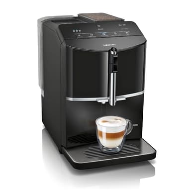 Siemens Kaffeevollautomat EQ300, Milchaufschäumdüse für Cappuccino, Latte Crema, 5 Kaffee- und Milchgetränke auf Knopfdruck, entnehmbare Brüheinheit, einfache und schnelle Reinigung, Schwarz, TF301E19