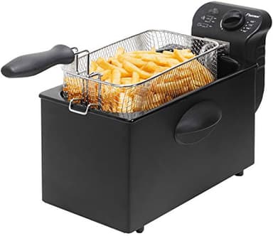 Bestron Öl-Fritteuse mit Kaltzonentechnologie, Fritteuse mit 3.5 Liter Volumen, stufenloser Temperaturregler bis 190°C, teilweise spülmaschinengeeignet, 2000 Watt, Farbe: Schwarz