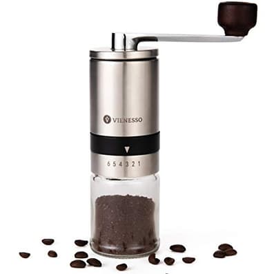 VIENESSO Kaffeemühle manuell aus Edelstahl - Handkaffeemühle mit Keramikmahlwerk & 6 Mahlstufen | kompakte Kaffeemühle für Espresso & Filterkaffee | ideal für zu Hause & frische Kaffeebohnen