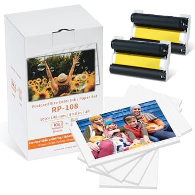 Ersatz für Canon Selphy CP1500 Papier und Patrone Set, RP-108IN Postkarten für Canon Selphy Fotodruckerfür Selphy CP 1500 CP1300 108 Fotopapier + 2 Kartusche, 100 x 148mm