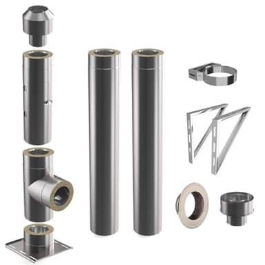 Edelstahlschornstein | Ø 150mm | Bausatz in allen Längen und Wandabständen | Edelstahl Schornstein Doppelwandig | Kaminbausatz Komplett| Steck-fit | wandabstand 50mm | 2.8m