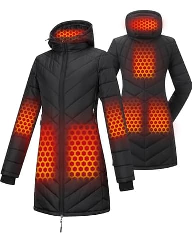 Topdot Beheizbare Fleece Jacke Damen mit Powerbank 12V 18400mAh, 8 Heizzonen, Beheizte Jacke mit 4 Temperaturstufen, Heizjacke für Wärme,Lang,M