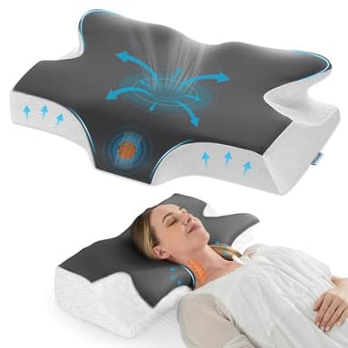 Elviros Orthopädisches Kissen Memory Foam, Ergonomisches Nackenkissen Kopfkissen für Seitenschläfer,Nackenstützkissen Kühlender Abnehmbarem Kissenbezug für Rücken und Bauchschläfer