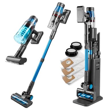 CLEANmaxx AeroTec 500 Akku Staubsauger mit Absaugstation | Handstaubsauger smart & kabellos | automatische Staubentleerung 3,5 l Beutel | 34 kPa | 60 Min Laufzeit | Milbenaufsatz & HEPA-Filter