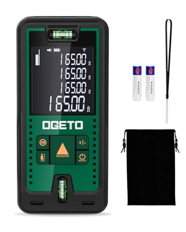 Laser Entfernungsmesser 50m, OGETO Laser Entfernungsmesser mit LCD Hintergrundbeleuchtung, 99 Datensätze, M/In/Ft, Pythagoras/Abstand/Fläche/Volumen Messungen(2*AAA Batterien, IP54)