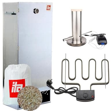 ITA Elektrischer Räucherofen 7003 - Smoker Set mit Heizung, Rauchgenerator - XL Räucherschrank mit Thermometer - Legierter Stahl - EU Qualität, Direkt vom Hersteller - 111 cm mit 4 Etagen