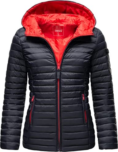 MARIKOO Damen leichte Übergangsjacke Steppjacke mit Kapuze Asraa Navy Gr. M