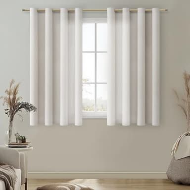 MRTREES Gardinen Leinen mit Ösen Kurz Voile Gardinen Küche Fenster Kurze Vorhänge Leinenoptik Halbtransparent für Wohnzimmer Schlafzimmer Leinenvorhang 2er Set H 122 x B 140 cm
