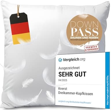 KNERST Made in Germany Daunenkissen 80x80 cm - 3-Kammer Daunenkissen - Kopfkissen 80x80 Daunen & Federn Kissen 80x80 ÖKO-TEX Top Hotelqualität Kopfkissen