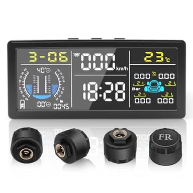 Liwogi Multifunktional Tpms Reifendruckkontrollsystem mit 4 externen Sensoren Solaraufladung Monitor Universal Mit Geschwindigkeit, Steigung und Höhe HUD Display,9.9BAR/199Psi für SUV Van Auto