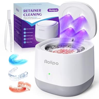 Rolipo GT01 Ultraschallreinigungsgerät Zahnschiene 320ML,45000Hz Retainer Cleaner mit 4 U-V Lampe,Ultrasonic Cleaner für Zahnbürstenkopf, Zahnersatz, Retainer, Aligner, Prothesen, Schmuck
