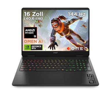 OMEN Gaming Laptop, 16" WUXGA Display 1920×1200, 16:10, 144Hz, AMD Ryzen 9 8940HX, NVIDIA GeForce RTX 5070, 32GB RAM, 1TB SSD, Win 11, 4-Zonen-RGB-QWERTZ Wi-Fi 6, Shadow Black, inkl. 3 Monate GamePass