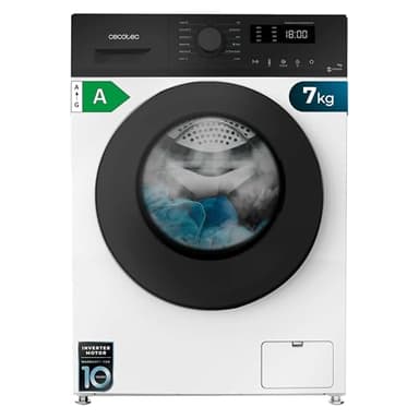 Cecotec Waschmaschine 7kg Frontlader Bolero Dresscode 7150 Inverter A. 1400 U/min, 12 Programme, Energieklasse A, Inverter Plus Motor, Steammax, Drum Clean, Verzögerter Start und Kindersicherung