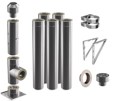 Edelstahlschornstein | Ø 150mm | Bausatz in allen Längen und Wandabständen | Edelstahl Schornstein Doppelwandig | Kaminbausatz Komplett | Steck-fit | wandabstand 50mm | 5.8m