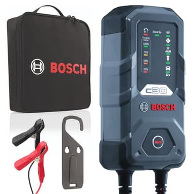 Bosch C30 Batterieladegerät, 3,8 Ampere, mit Erhaltungsladungs-Funktion - Autobatterie-Ladegerät für 6 V / 12 V Blei-Säure-, AGM-, EFB-, Gel-, und SLI-Batterien