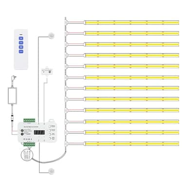 MALIIGAZA Intelligente LED Treppenbeleuchtung 12 Stufen Warmweiß 3000 K mit Bewegungsmelder und Lichtsensor, COB LED Stufenlicht Innen, Smart Treppenlicht Set mit Fernbedienung und Netzteil