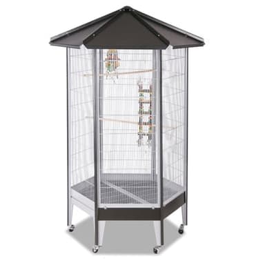 Montana Cages | Großer Vogelkäfig Villa Redondo, Vogelvoliere sechseckig Antik-Platinum für Sittiche und Papageien mit Rollen, Kotwanne und Zubehör