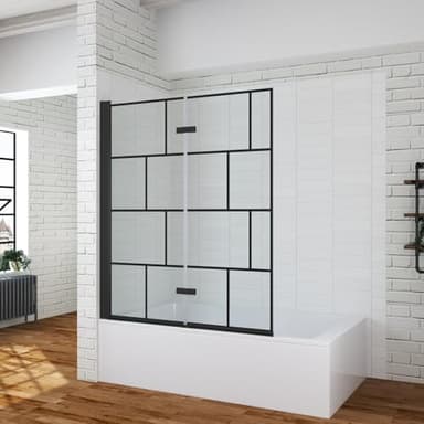 Duschwand für Badewanne ohne bohren zum kleben 120x140 cm 2 Teilig schwarz Badewannenaufsatz Dusche Faltwand Glas Duschtrennwand faltbar klappbar Klebemontage schwenkbar 5 mm Sicherheitsglas