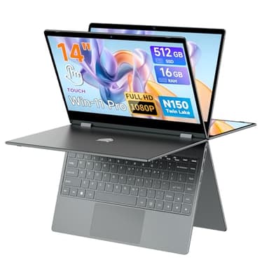 BMAX 2-in-1 Laptop Touchscreen Notebook Intel N150 up to 3.6GHz 16GB RAM 512GB SSD 14 inch Full HD Convertible Computer Beleuchtete Tastatur USB-C/3.2, Bluetooth, WiFi Deutsche Tastaturschutzfolie