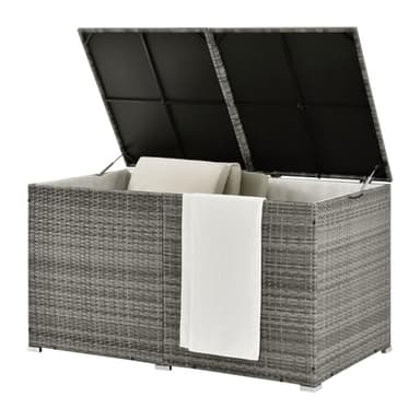 Juskys Polyrattan Auflagenbox Ikaria 950 L inkl. Deckel mit Hubautomatik & Innenplane - Kissenbox 145 x 82 x 79 cm für Garten - Gartenbox grau-meliert