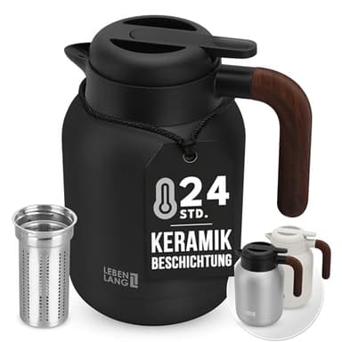 LEBENLANG Thermoskanne 1,5L Keramikbeschichtung - Inkl. Teesieb I 24h Heiß I Kaffeekanne Kaffee & Teekanne mit Siebeinsatz I Thermo Isolierkanne Tee Termoskakanne Thermoskannen 1 5 Liter