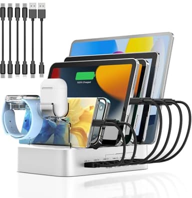 PD Ladestation USB C für mehrere Geräte Schnelles PD Ladegerät 100W 6-Port mit 4X PD 20W USB C Ladeanschluss, weiß