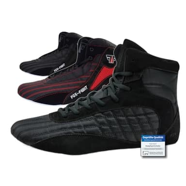 FOX-FIGHT Kampfsport Schuhe | für Damen und Herren | Atmungsaktiv Flexibel | Wildleder | Ringerschuhe | Athletik Fitnesschuhe Bodybuilding | 42 / schwarz