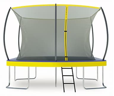 Zero Gravity Trampolin Outdoor oval, TÜV GS geprüft, Komplettset inkl. Leiter, Aufbauvideo, Outdoor Trampolin für Kinder & Erwachsene mit innenliegendem Sicherheitsnetz (Blau-Gelb, 366x244cm)