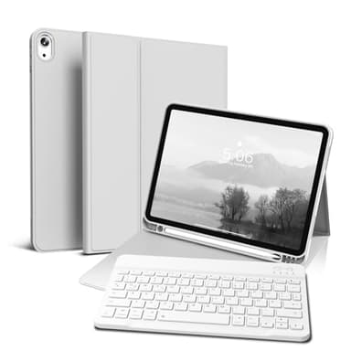 GKABXY Hülle mit Tastatur für iPad Air 11 Zoll 2025 2024 (M3/M2), iPad Air 5 4 2022/2020 10,9 Zoll, Soft TPU Rückschale mit Stifthalte, magnetisch Abnehmbare Folio Tastatur hülle, Grau