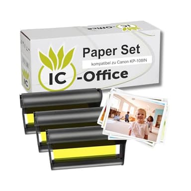 IC-Office Set Fotopapier für Canon Selphy CP1500 Papier KP-108IN 3115B001(AA) CP CP780 CP790 CP810 CP820 CP910 CP1000 CP1200 CP1300 CP1500 Fotodrucker, 108 Blätter 100 x 148mm + 3 Patronen Kartuschen