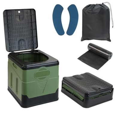 Montafox Faltbare Campingtoilette max 150 kg Mobile Toilette WC Klapptoilette Trockentrenntoilette 12 Toilettenbeuteln, Farbe: grün/schwarz