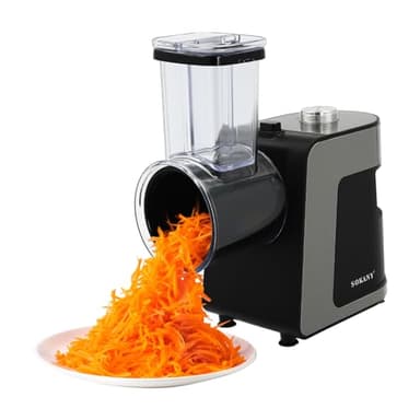 Gemüseschneider Elektrisch 1000W Professioneller Gemüseschneider 15x12x20cm Gemüsehobel Reibe für Obst und Gemüse Drehreibe Chopper Salat Maker mit 10 Extrascharfe Einsätze