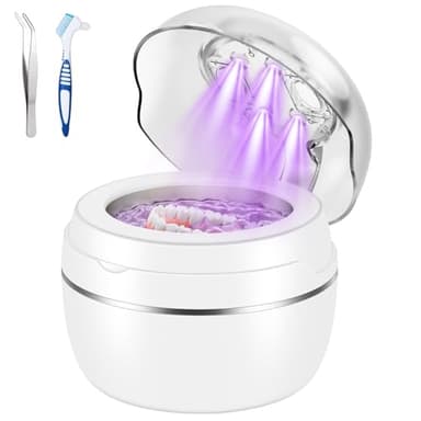 LVYOUIF Ultraschallreinigungsgerät Zahnschiene 50000Hz Ultraschallreiniger mit UV Lampe & 4 Modes, 250ML Ultrasonic Retainer Cleaner Dental Pod für Zahnersatz, Retainer, Zahnbürstenkopf, Schmuck, Weiß