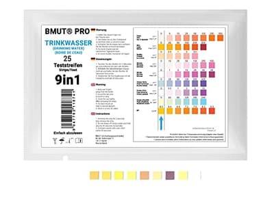 25x 9in1 Trinkwassertest Teststreifen für Leitungswasser Wasserqualität Analyse Gesamthärte Blei Kupfer Nitrat – Wassertester