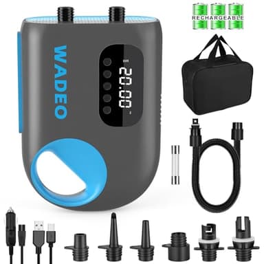 WADEO SUP Pumpe Elektrisch Akku 18000mAh, 20 PSI Hochdruck Elektrische SUP Luftpumpe mit LED-Licht, 110 V AC/12 V DC Schnellladung, Auto-Off für Stand Up Paddle Boards, Boote, Kajaks, Zelt, Matratze