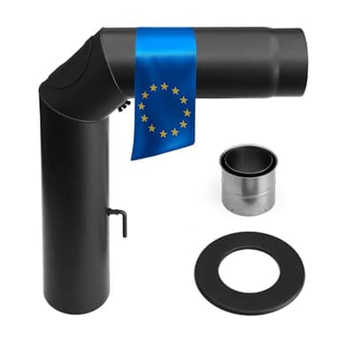 raik Rauchrohr Ofenrohr Set 150 mm schwarz 90 Grad Bogen dreiteilig mit Zugregulierung und Reinigungsöffnung inkl. Doppelwandfutter und Wandrosette 2 mm Stahl Senotherm Lackierung bis 600 Grad