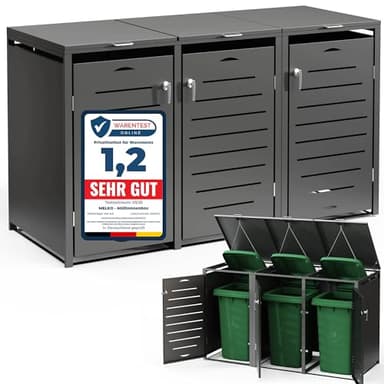 Melko Mülltonnenbox Anthrazit Mülltonnenhaus | beliebig erweiterbar | Mülltonnenverkleidung für 3 Tonnen | robust & langlebig | Tonnenhaus Abfallbehälter Kapazität bis 240L Container
