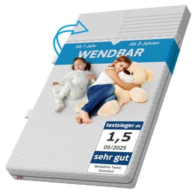 Bellabino Twist Kindermatratze 140x200 cm – Matratze Kinderbett Härtegrad H1/H2 – Hochwertige 7 Zonen Kaltschaummatratze – Jugendmatratze 15 cm hoch – mit waschbarem Bezug, allergikerfreundlich